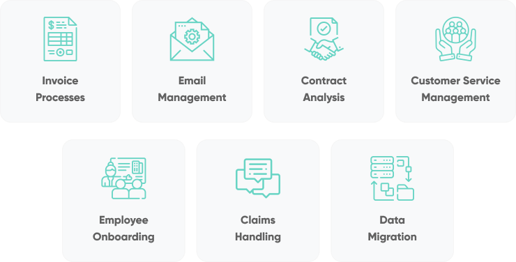 Eight AI document processing examples covering invoices, contracts, claims, onboarding, data migration, and compliance reporting