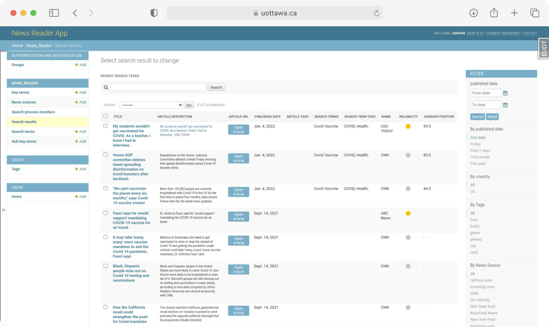 Software for News Content Monitoring and Analysis